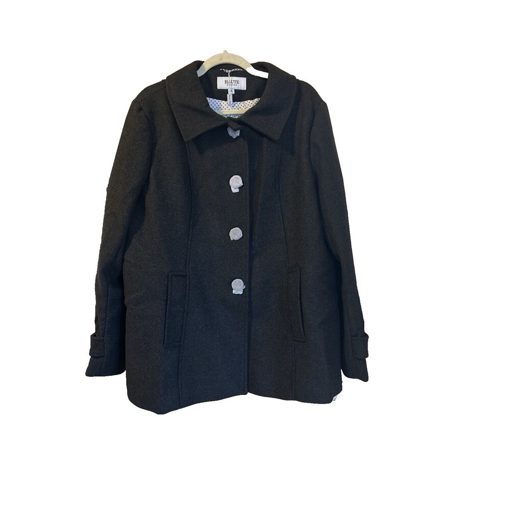NEW Haute Edition Women Charcoal Wool Blend Button Front Car Coat Jacket Size 1X
